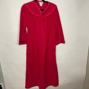 Vintage Deep Pink Zip Front Robe Satin Trim Sz Small